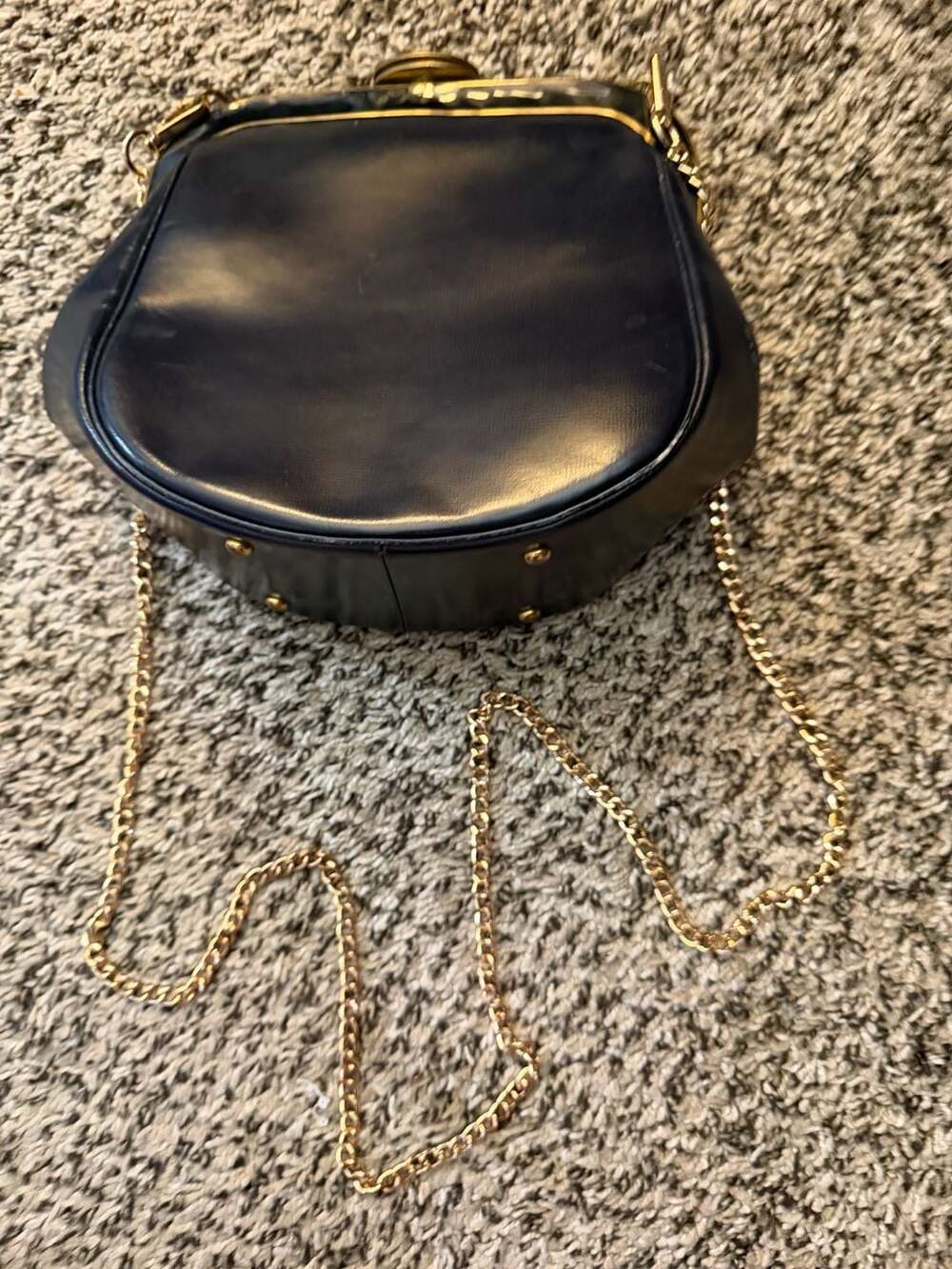 Vintage Rosenfeld Navy Blue Kisslock Evening Handbag with Gold-Tone Chain Strap